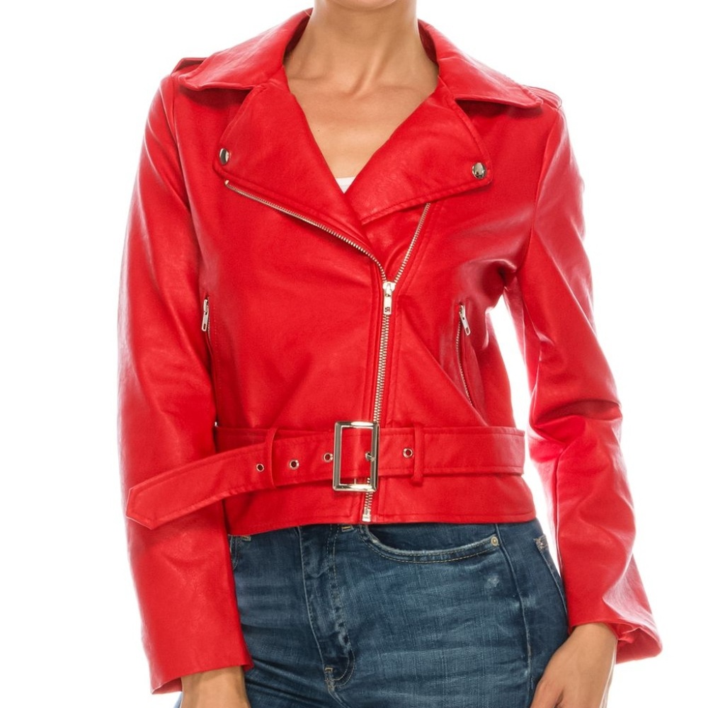 Women's Long Sleeve Zipper Closure leather jacket